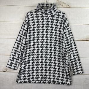 Chico's Sweater Sz 0 Women S 4/6 Black White Houndstooth Mock Neck Heavy Stretch
